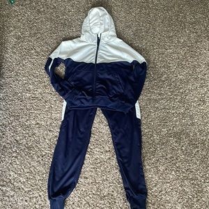 never worn, 2 pieces set navy blue and white track suite